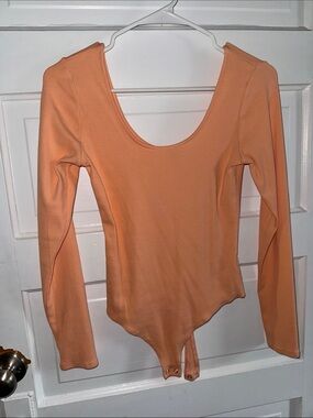 Express Peach Long Sleeve Scoop Neck Bodysuit